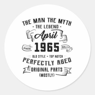 Adesivo Man Myth Legend abril de 1965 60th Aniversário Tee