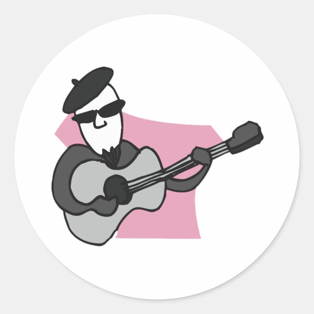 Adesivo Man Wearing Beret Playing Acoustic Guitar (Frente)