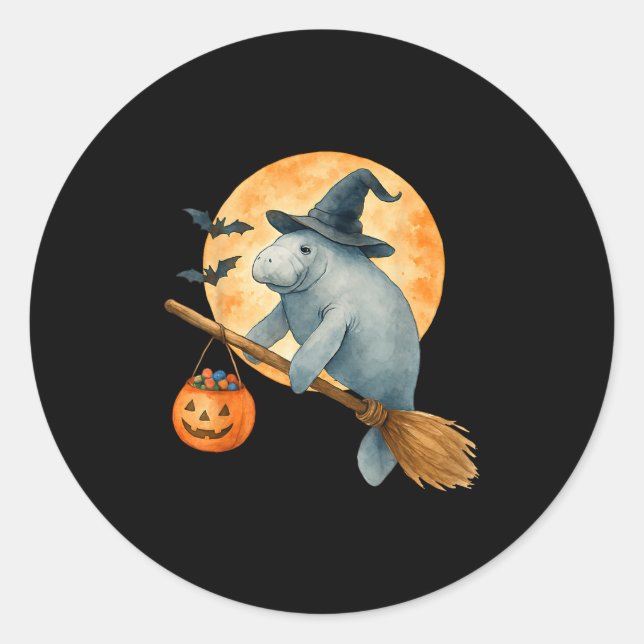 Adesivo Manatee Witch Hat Pumpkin Halloween Homens Wo (Frente)