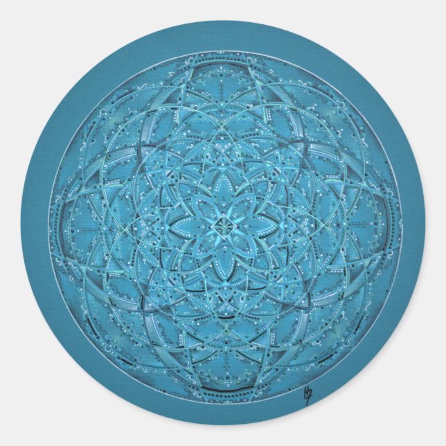 Adesivo Mandala azul desenhada à mão (Frente)