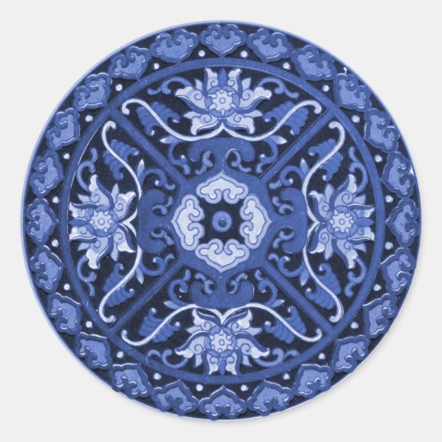 Adesivo Mandala Azul e Branco Chinês Antiquado (Frente)