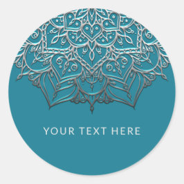 Adesivo Mandala Azul Turquesa e Prata Elegante Casamento M