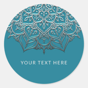 Adesivo Mandala Azul Turquesa e Prata Elegante Casamento M
