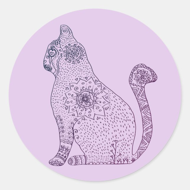 Adesivo Mandala Cat Classic Round Sticker, brilhante (Frente)
