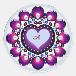 Adesivo Mandala Circular Com Centro de Coração Roxo