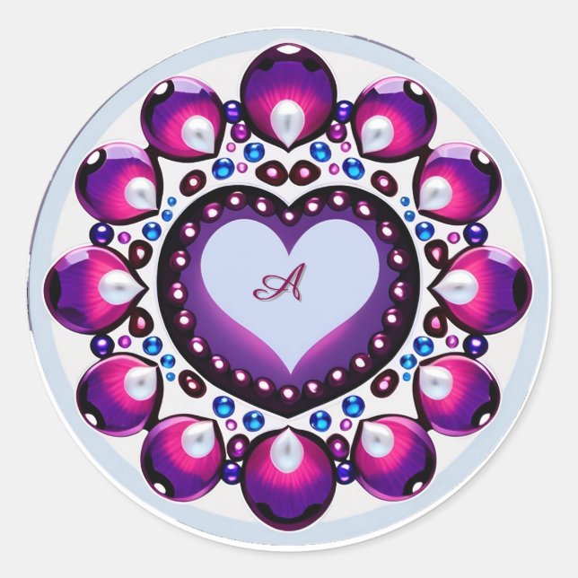 Adesivo Mandala Circular Com Centro de Coração Roxo (Frente)