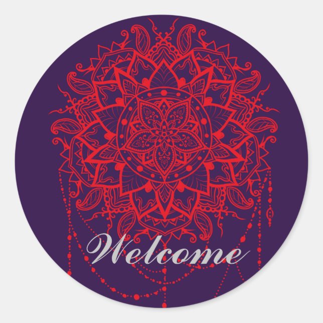 Adesivo Mandala - Colorido Indiano Morroccan Bem-vindo (Frente)
