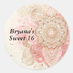 Adesivo Mandala Cremosa Marrom Rosa Boêmio Boho Aniversári
