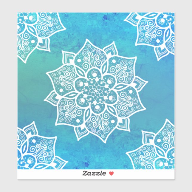 Adesivo Mandala de cor azul-azul-turquesa moderna (Folha)