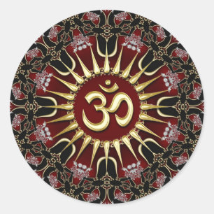 Adesivo Mandala de Energia Coragem OM Dourado Preto Vermel
