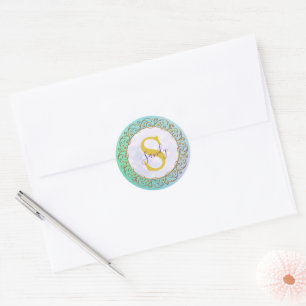 Adesivo Mandala de Monograma Personalizado Dourado e Turqu