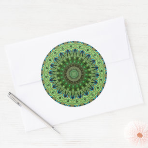 Adesivo Mandala de Pena de Pavão Esmeralda e Simetria Azul