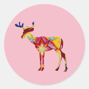 Adesivo Mandala deer Classic Round Sticker, brilhante
