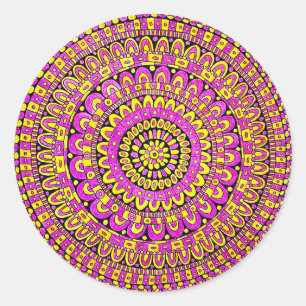Adesivo Mandala Desenhada à Mão em Cor Amarela Roxa