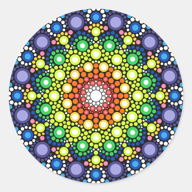 Adesivo Mandala Dot Fractal Retro Hippie Pontos Trippy (Frente)