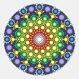 Adesivo Mandala Dot Fractal Retro Hippie Pontos Trippy