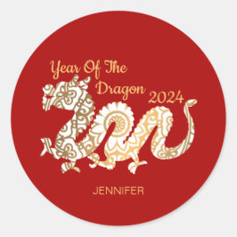 Adesivo Mandala Dragon 2024 Vermelho de Ano Novo chinês