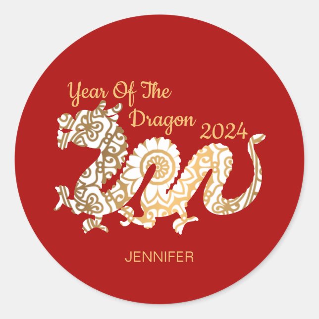 Adesivo Mandala Dragon 2024 Vermelho de Ano Novo chinês (Frente)