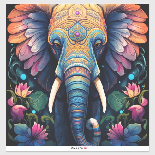 Adesivo Mandala Elefante Florindo à Noite (Folha)