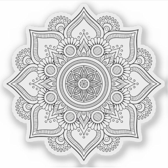 Adesivo Mandala Flor preto e branco desenhado pela mão (Frente)