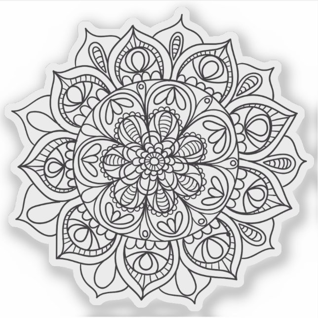 Adesivo Mandala Flor preto e branco desenhado pela mão (Frente)