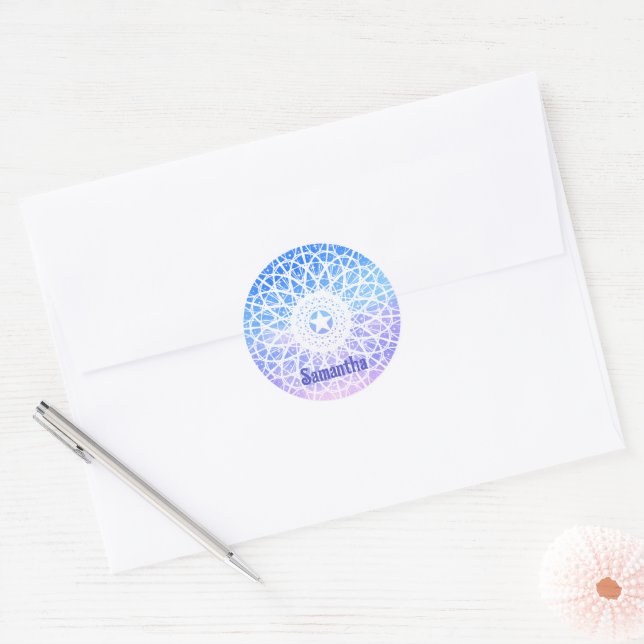 Adesivo Mandala Floral Do Espaço Puro, Branco E Azul (Envelope)