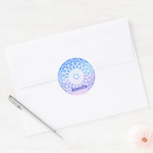 Adesivo Mandala Floral Do Espaço Puro, Branco E Azul