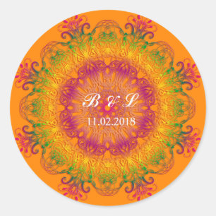 Adesivo Mandala floral étnica no fundo alaranjado