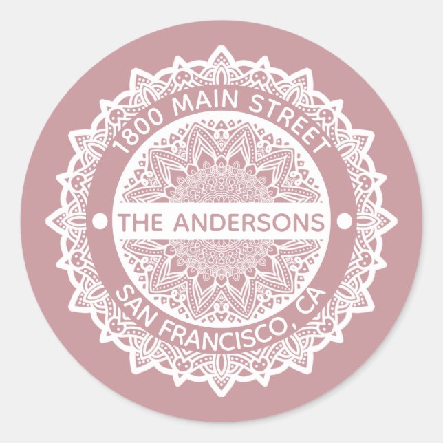 Adesivo Mandala Purple Address Label Round Sticker (Frente)