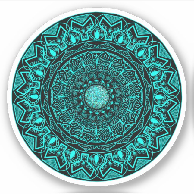 Adesivo Mandala redondo turquesa elegante (Frente)