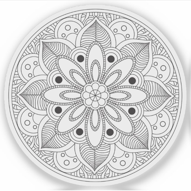 Adesivo Mandala Retro desenhado manualmente preto e branco (Frente)