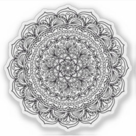 Adesivo Mandala Retro desenhado manualmente preto e branco