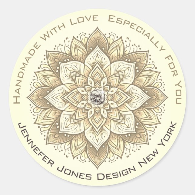 Adesivo Mandala Rhinestone Pastel Yellow Ivory Fabricado à (Frente)
