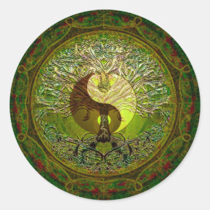 Adesivo Mandala verde de Yin Yang com a árvore de vida