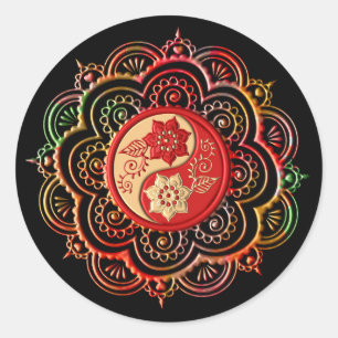 Adesivo Mandala Vermelho e Dourado