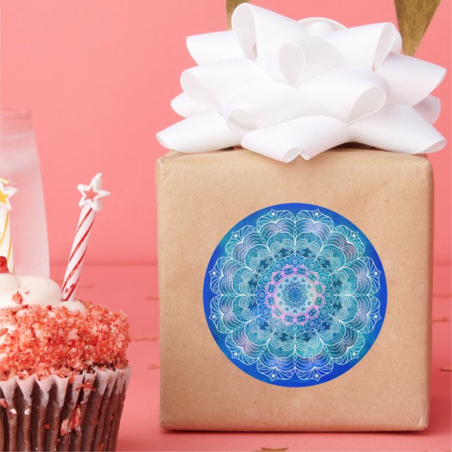 Adesivo Mandala White Outline Blue Watercolor - (Festa)