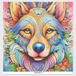 Adesivo Mandala Wolf with Floral Accents