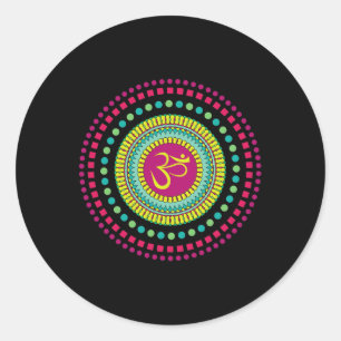 Adesivo Mandala Yoga Espiritual Símbolo Om Rosa e Verde Je