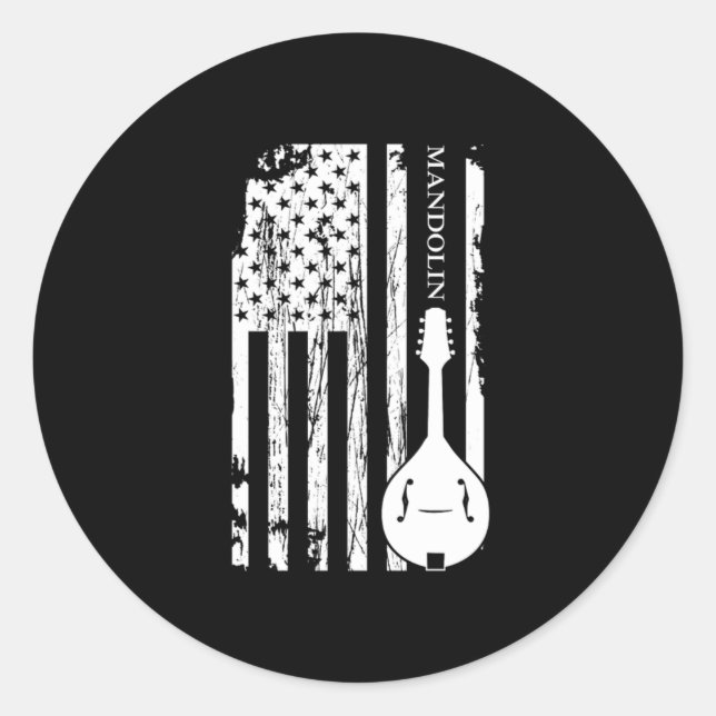 Adesivo Mandolin American Flag Acoustic Music Band Gift (Frente)