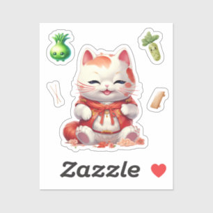 Adesivo Maneki Neko Orange, Fortune Cat Stickers