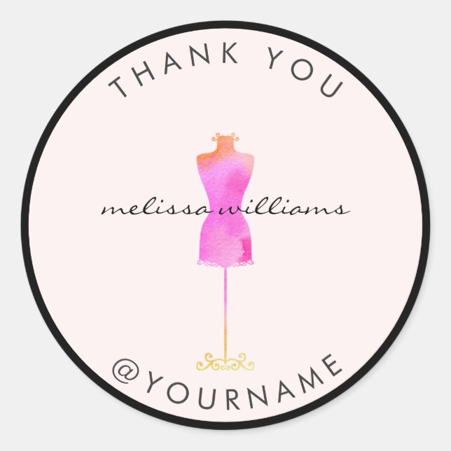 Adesivo Manequin de Vestido de Aquarela Rosa Vendedor II (Frente)