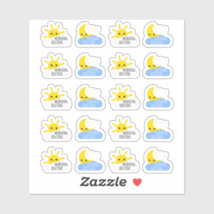 Adesivo Manhã Noite Routine Kawaii Sun e Moon Planner