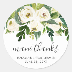 Adesivo Mani Obrigado Elegante Chuveiro Floral Branco de N