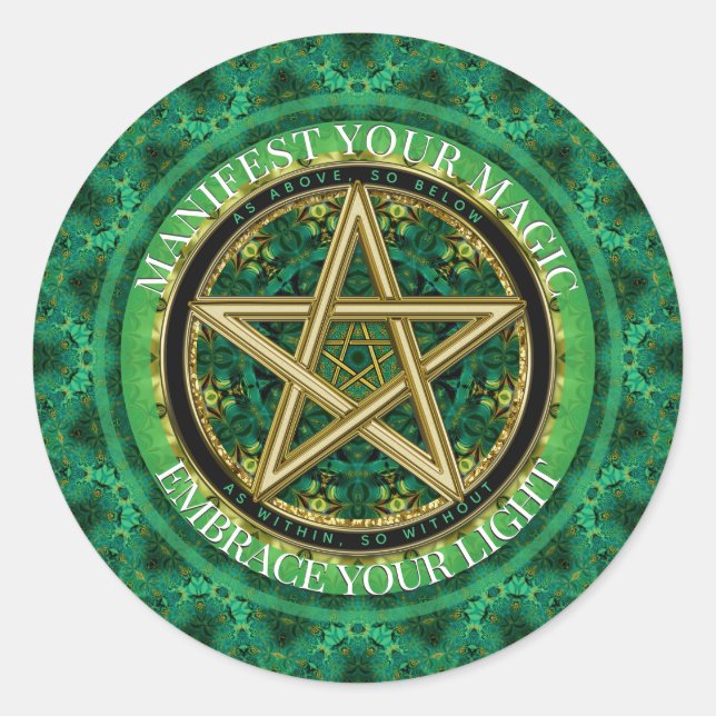 Adesivo Manifest Your Magic Golden Pentacle Nature Green (Frente)