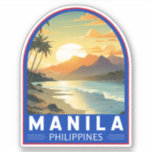 Adesivo Manila Filipinas Viagem Art Vintage<br><div class="desc">Manila retro vetor viagem design. Manila,  a capital das Filipinas,  é uma cidade vizinha densamente povoada na ilha de Luzon,  que mistura arquitetura colonial espanhola com arranha-céus modernos.</div>