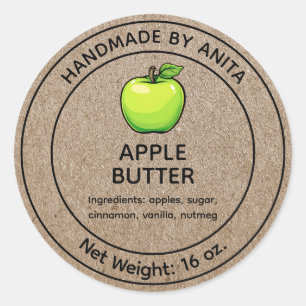 Adesivo Manteiga Apple Jam Jelly Jar Label Kraft Estilo de