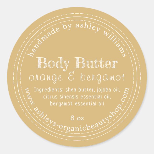 Adesivo Manteiga corporal artesanal Dourada Amarelo (Frente)