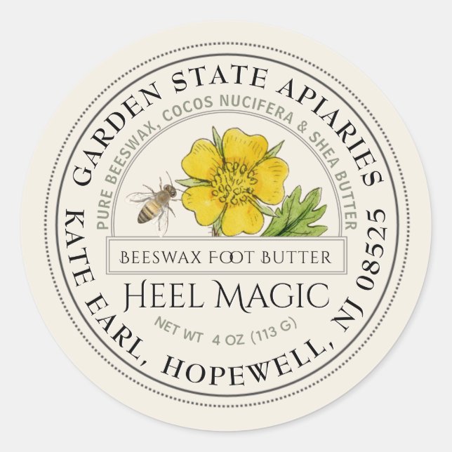 Adesivo Manteiga de calcanhar de cera de abelhas com flor  (Frente)