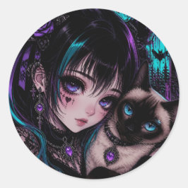 Adesivo Mantendo Contato | Garota de Anime & Gato