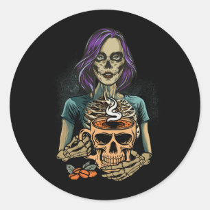Adesivo Mantendo Vivo Bebendo De Esqueleto Café Lover Hall